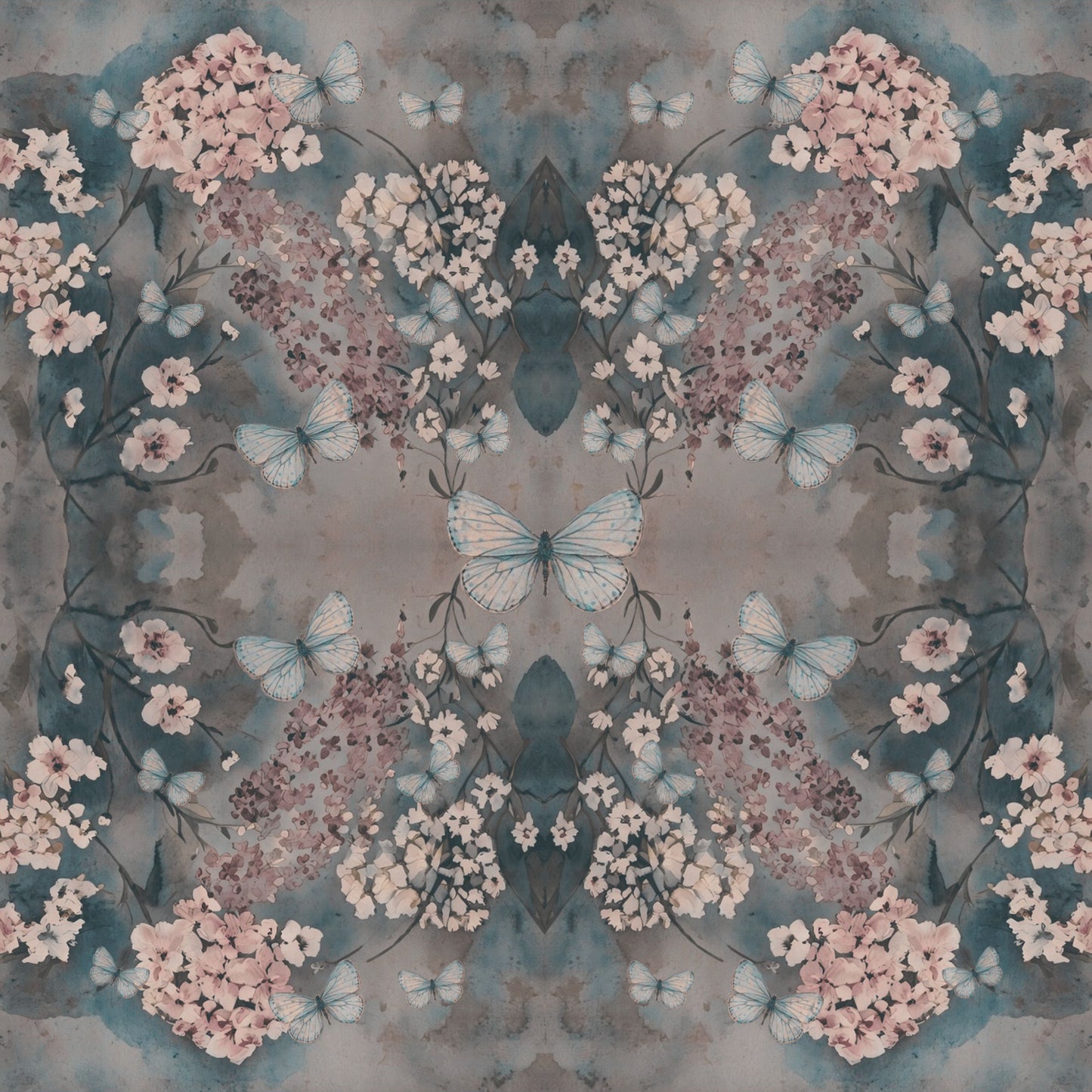 Satin Scarf 21 x 21 - Cottage Garden - Deep Blue