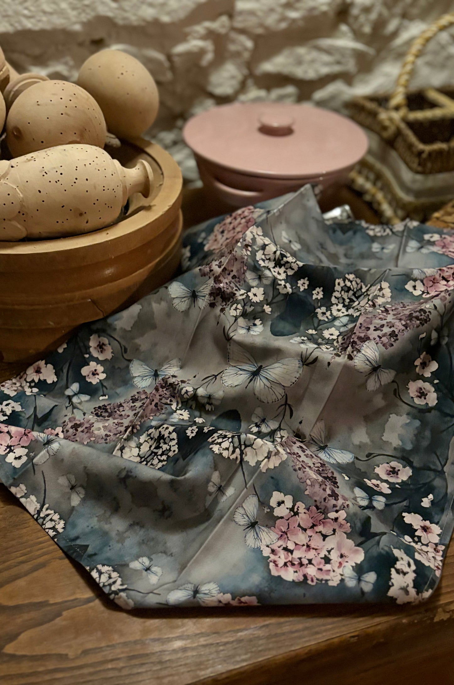 Tea towel cotton crepe - Cottage Garden - Deep Blue