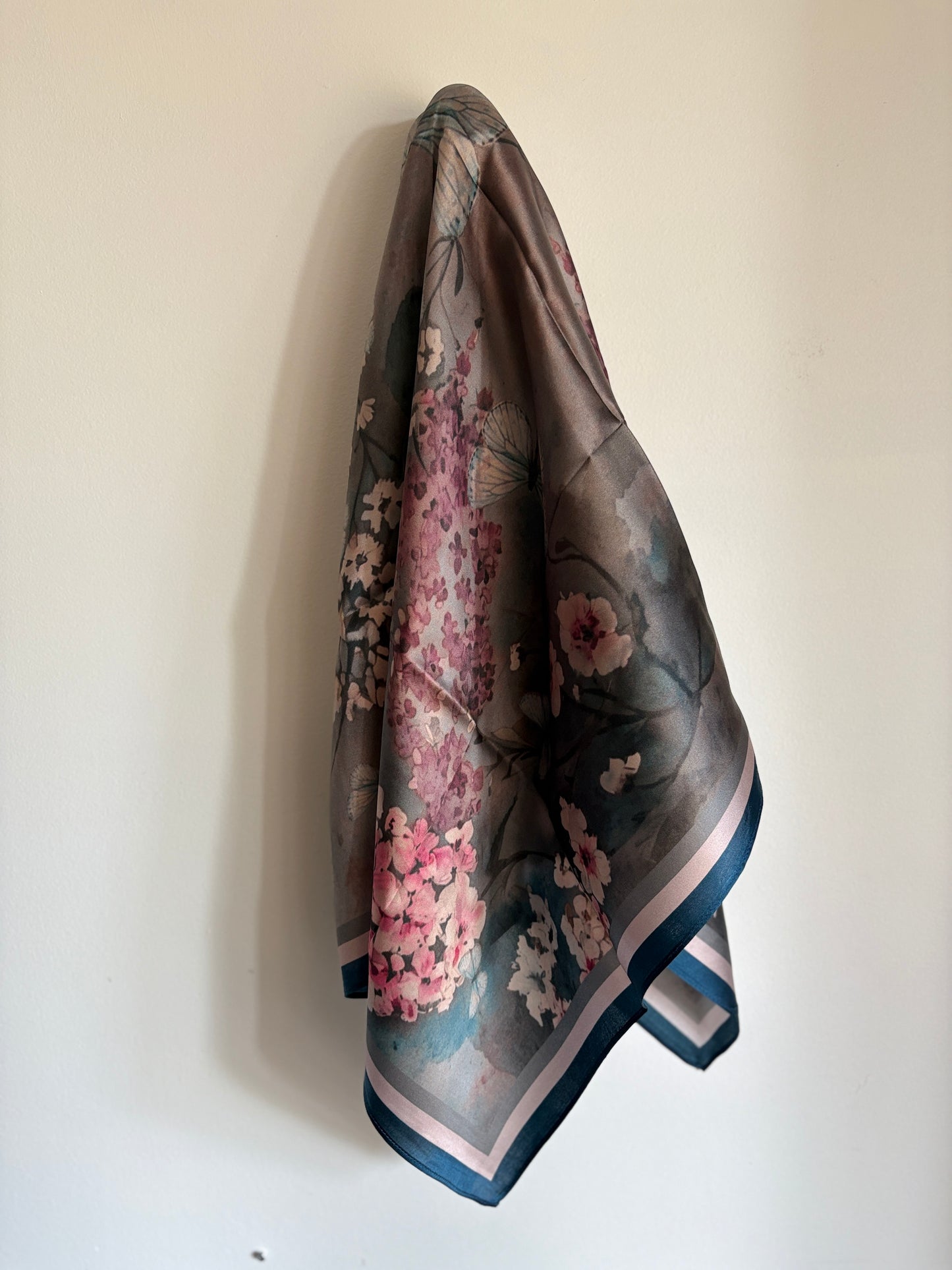 Silk Scarf 35 x 35 - Cottage Garden - Deep Blue