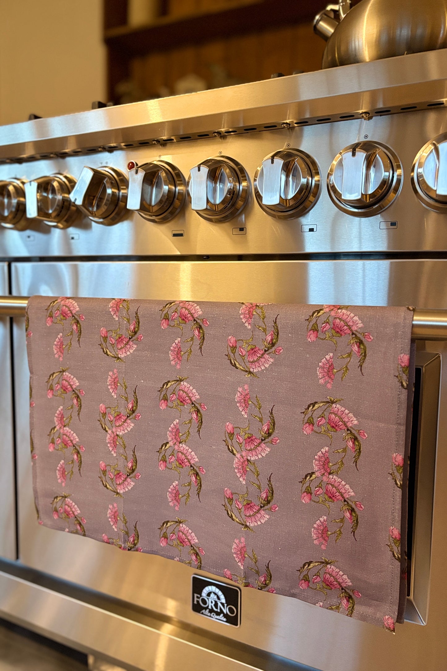 Tea towel linen - Flowery - Grey