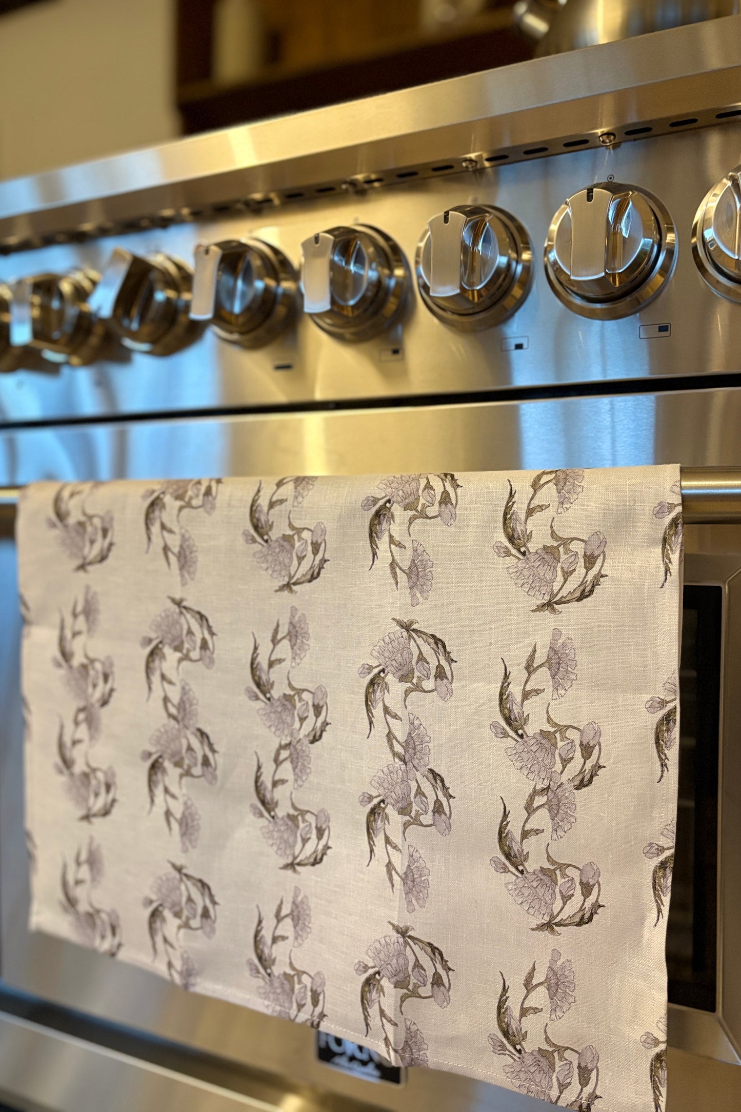 Tea towel linen - Flowery - White