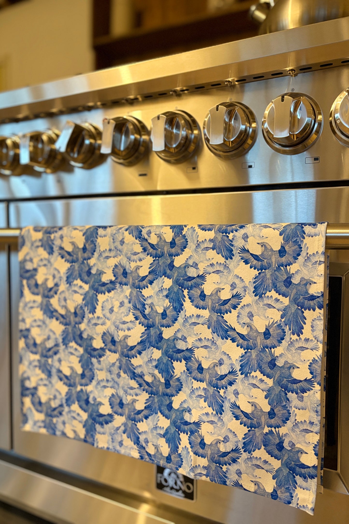 Tea towel cotton crepe - Blue Bird - layered