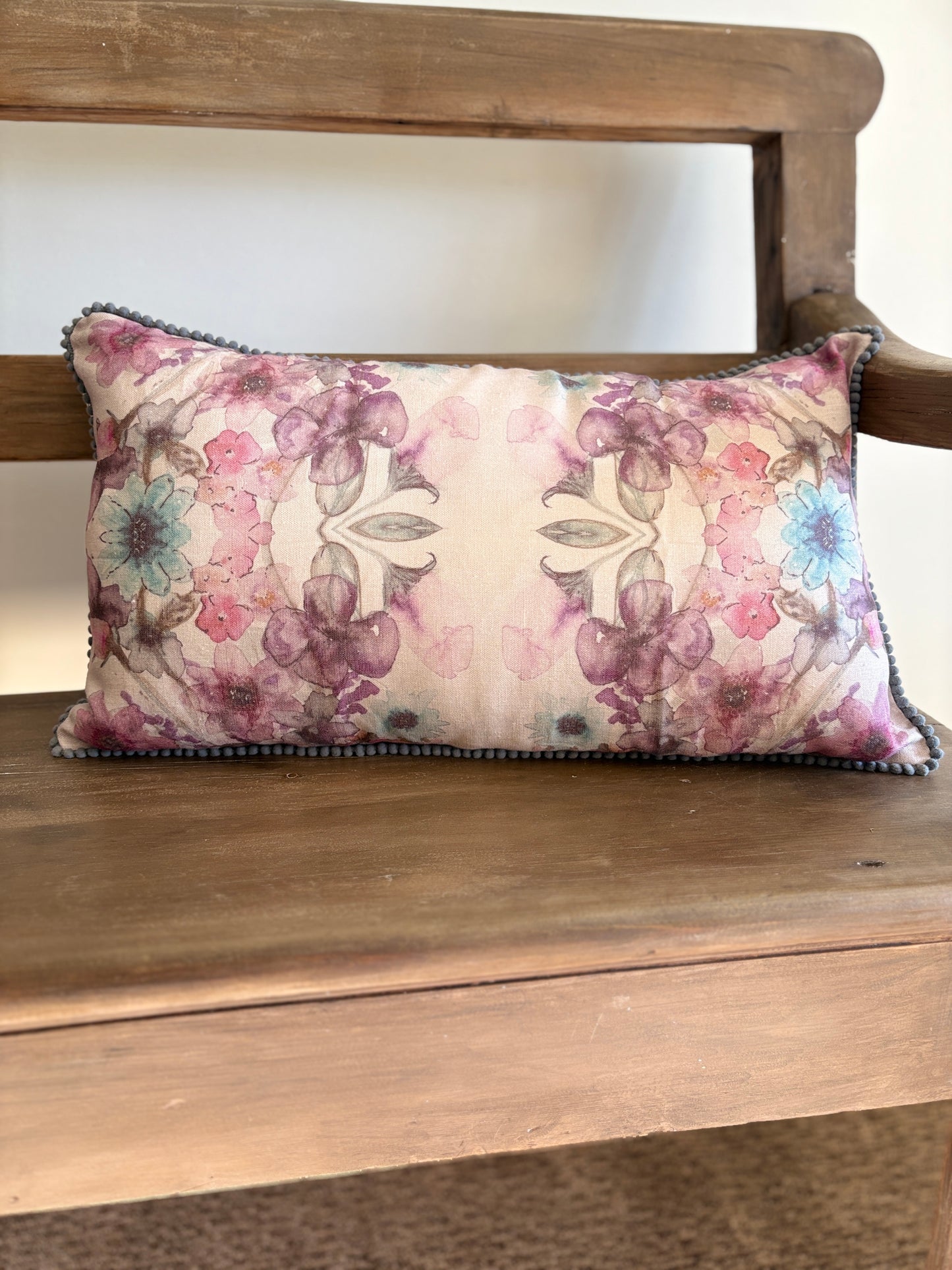 Linen Cushion 12 x 20 - Heritage Bloom - Cream