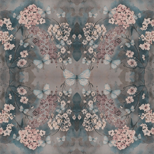 Satin Scarf 21 x 21 - Cottage Garden - Deep Blue