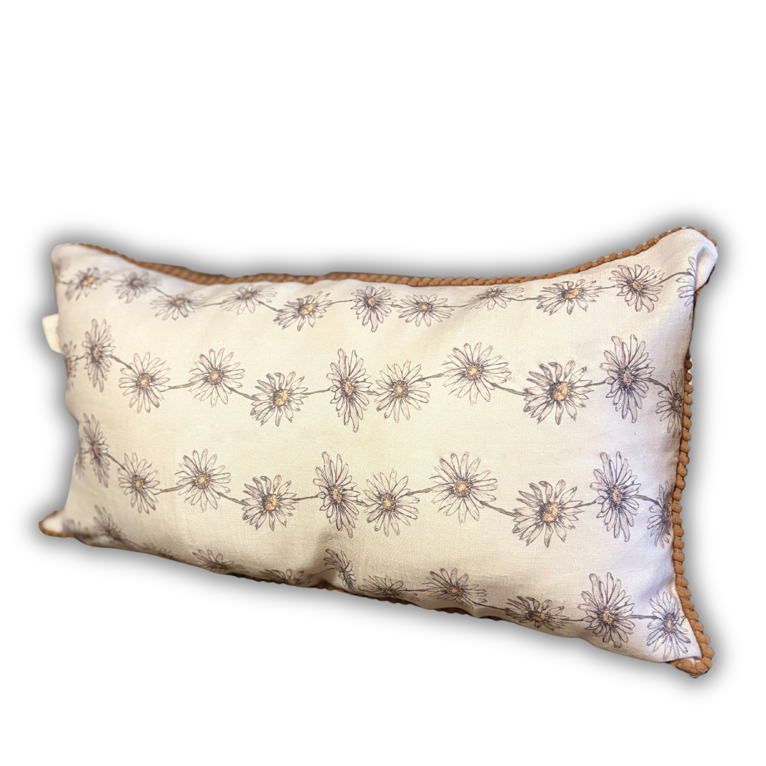 Linen Cushion  12  x 20  - Daisy Chain - Cream