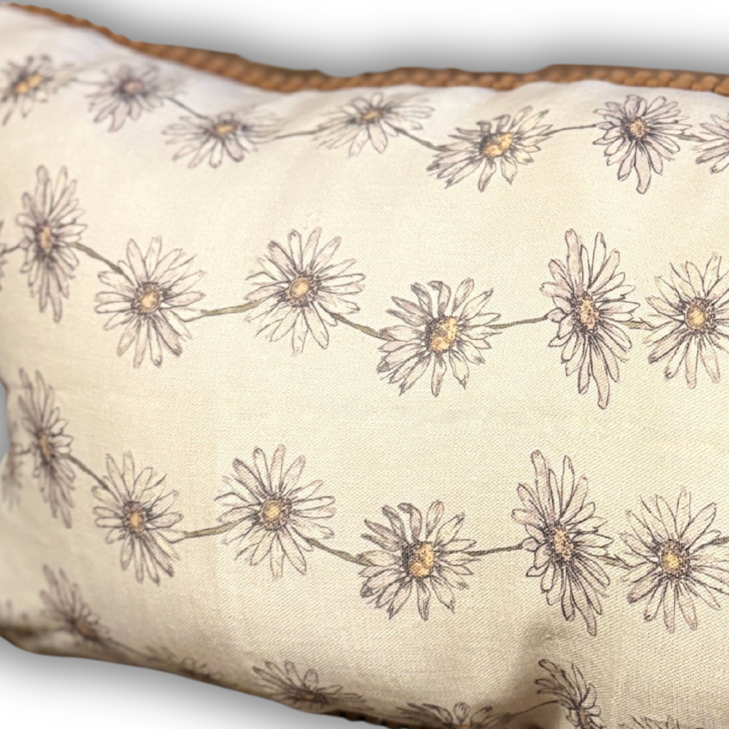 Linen Cushion  12  x 20  - Daisy Chain - Cream