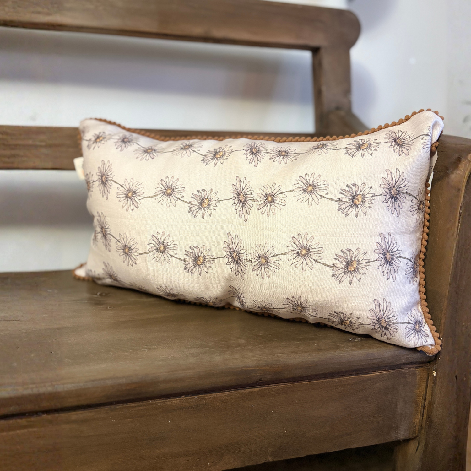 Linen Cushion  12  x 20  - Daisy Chain - Cream
