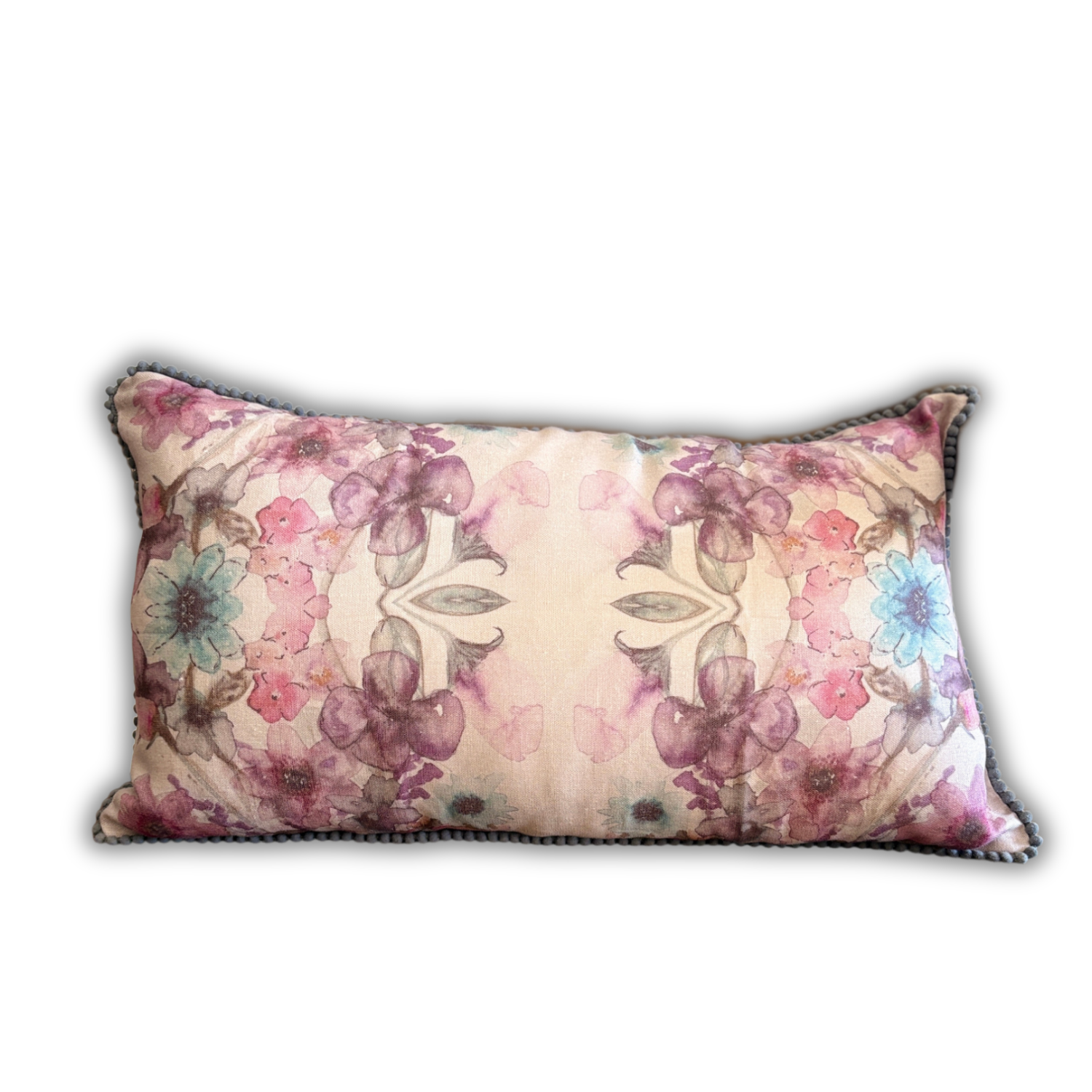 Linen Cushion 12  x 20  - Heritage Bloom - Cream
