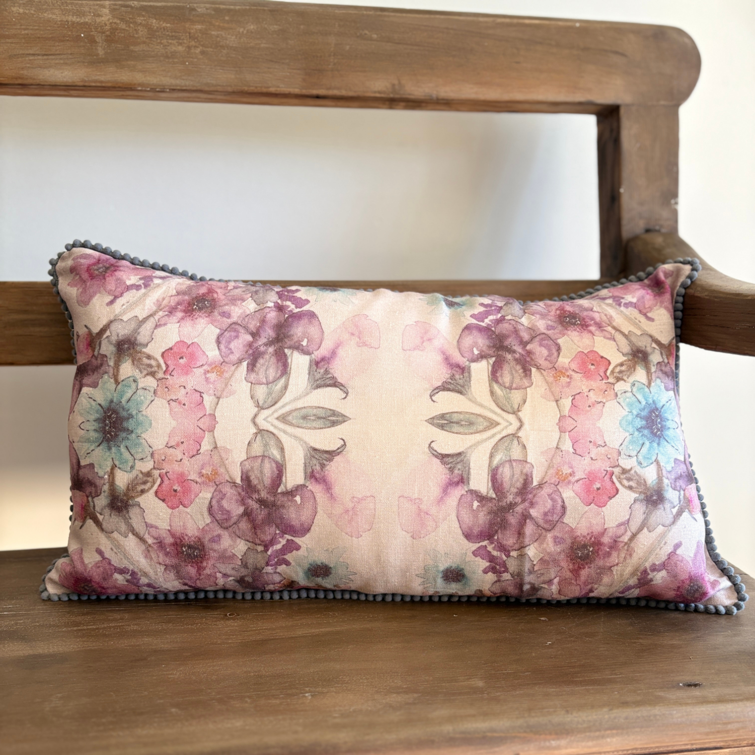 Linen Cushion 12  x 20  - Heritage Bloom - Cream