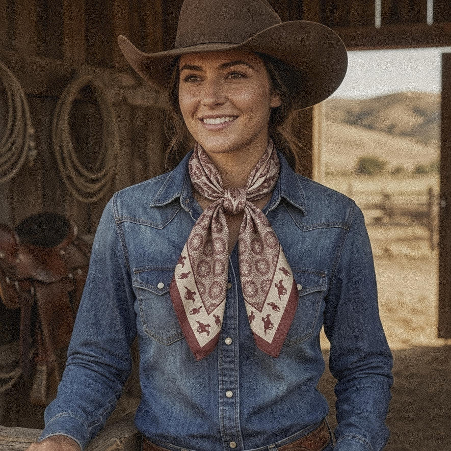 Silk Scarf 35 x 35 - Rodeo Queen - Red