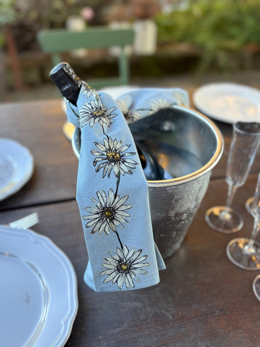 Tea towel cotton crepe - Daisy Chain - Blue