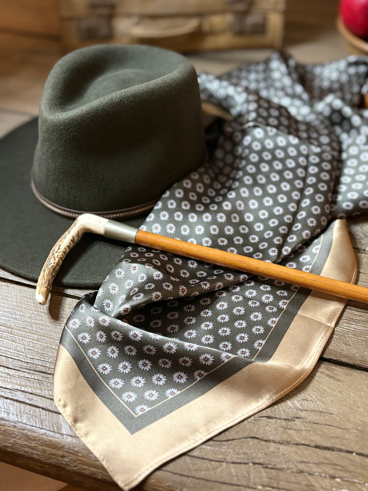 Silk Scarf 35 x 35 - Ditzy Daisy - Green