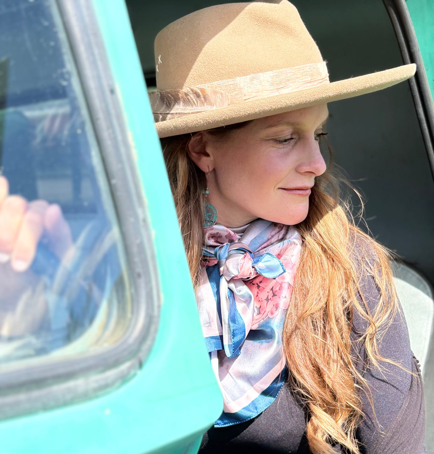 Satin Scarf 35 x 35 - Cottage Garden - Deep Blue