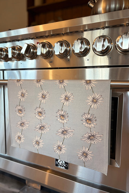 Tea towel linen - Daisy Chain - Blue/Grey
