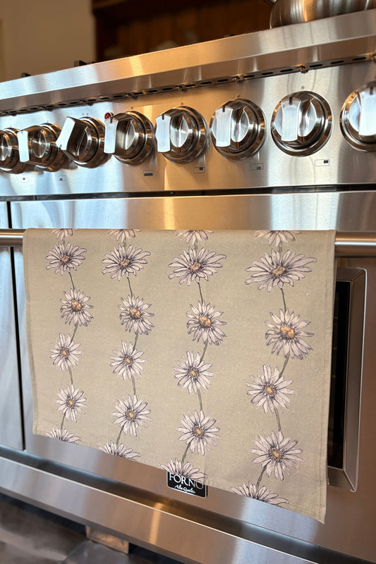 Tea towel cotton crepe - Daisy Chain - Green