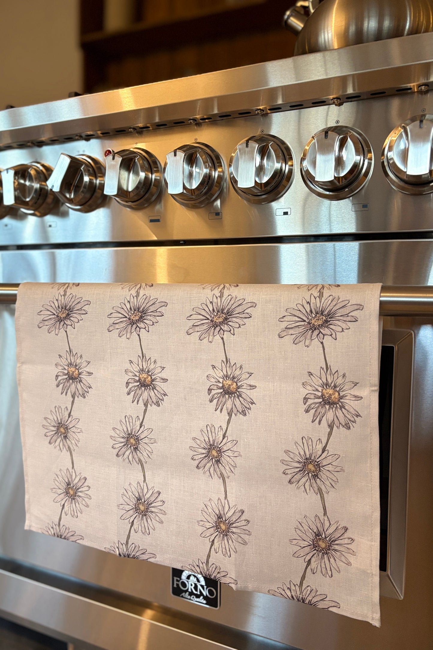 Tea towel linen - Daisy Chain - Cream