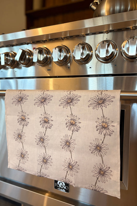 Tea towel linen - Daisy Chain - Cream