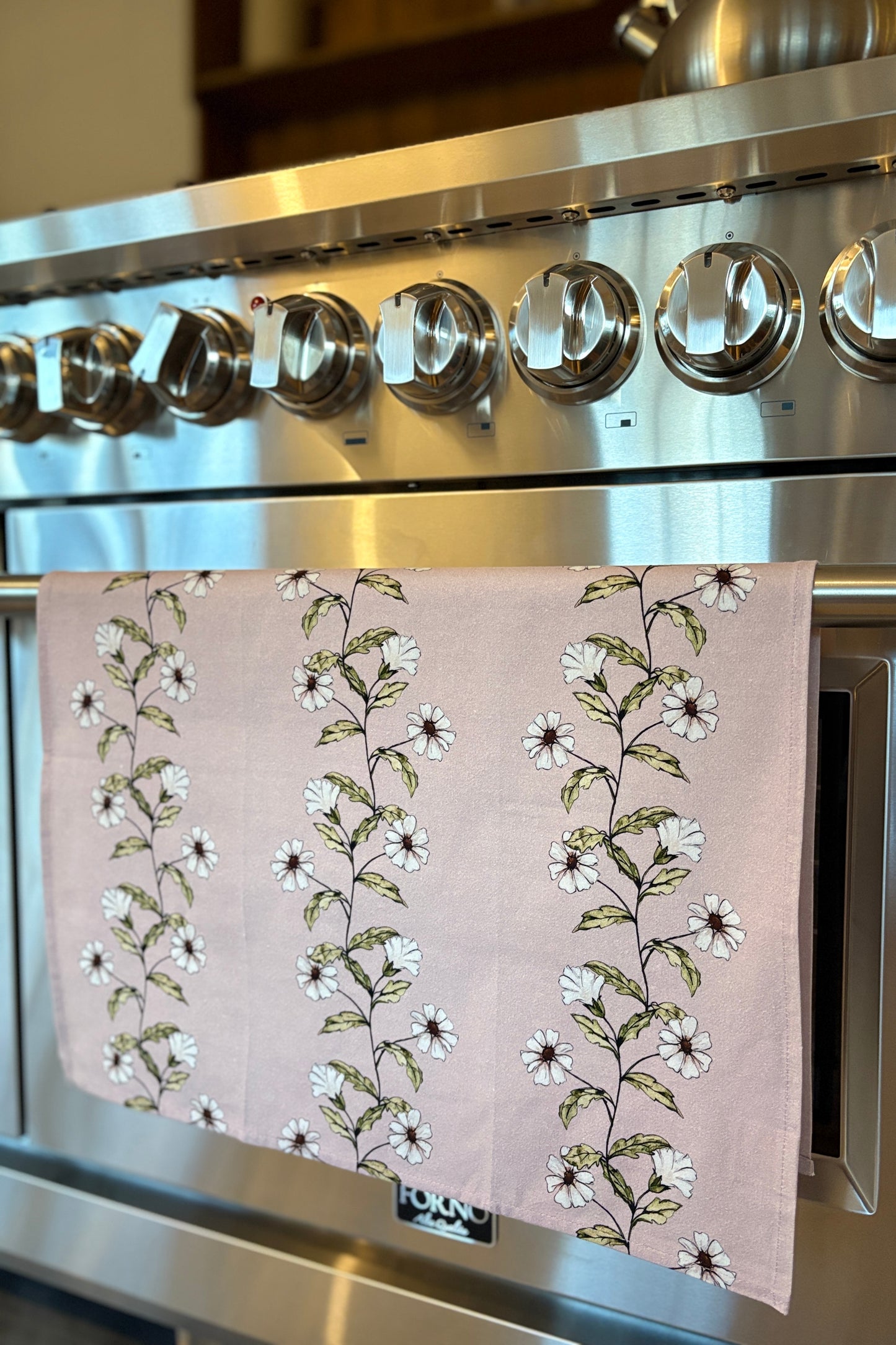 Tea towel cotton crepe - Trailing Flowers - Pink