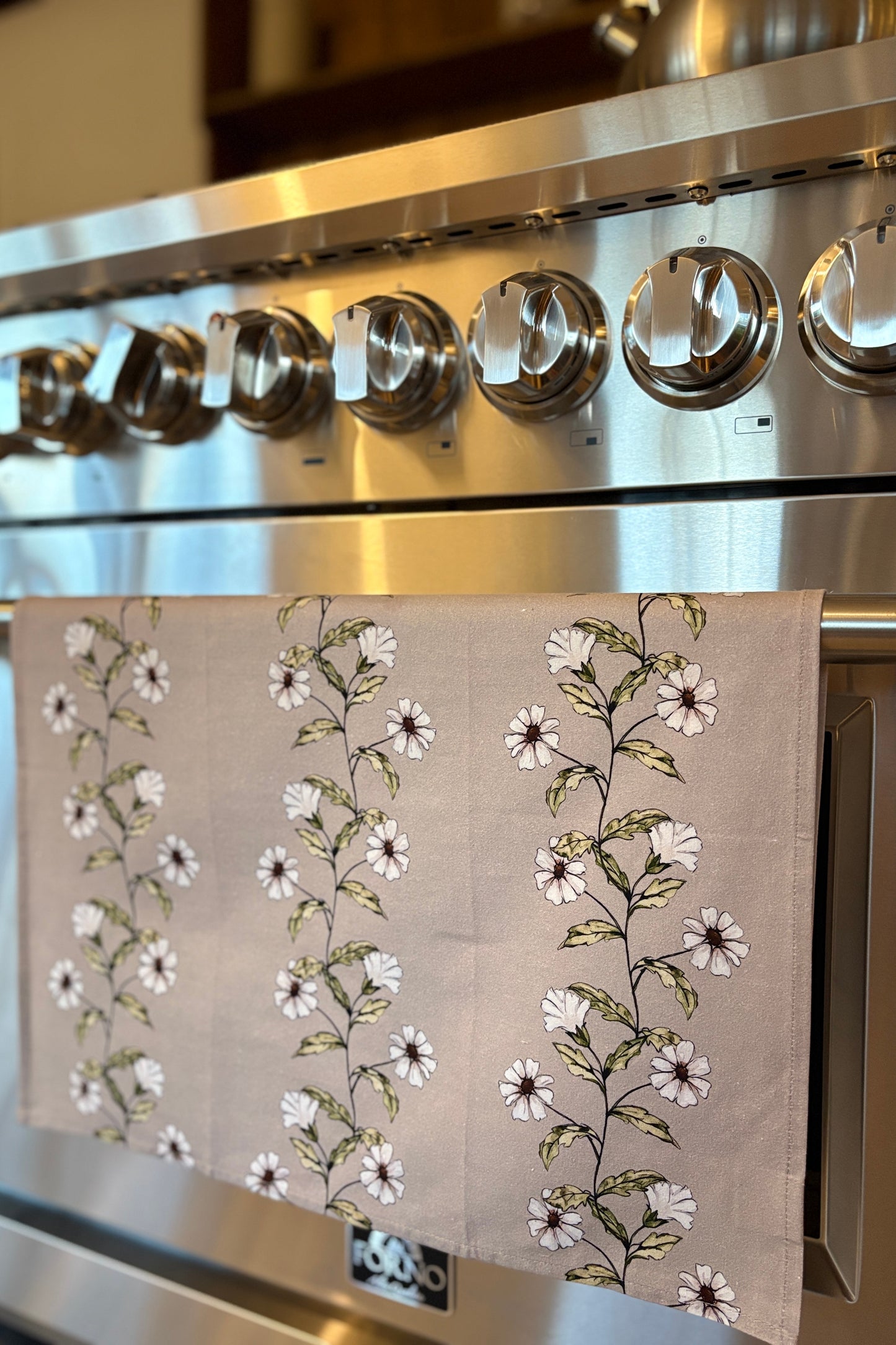 Tea towel cotton crepe - Trailing Flowers - Taupe