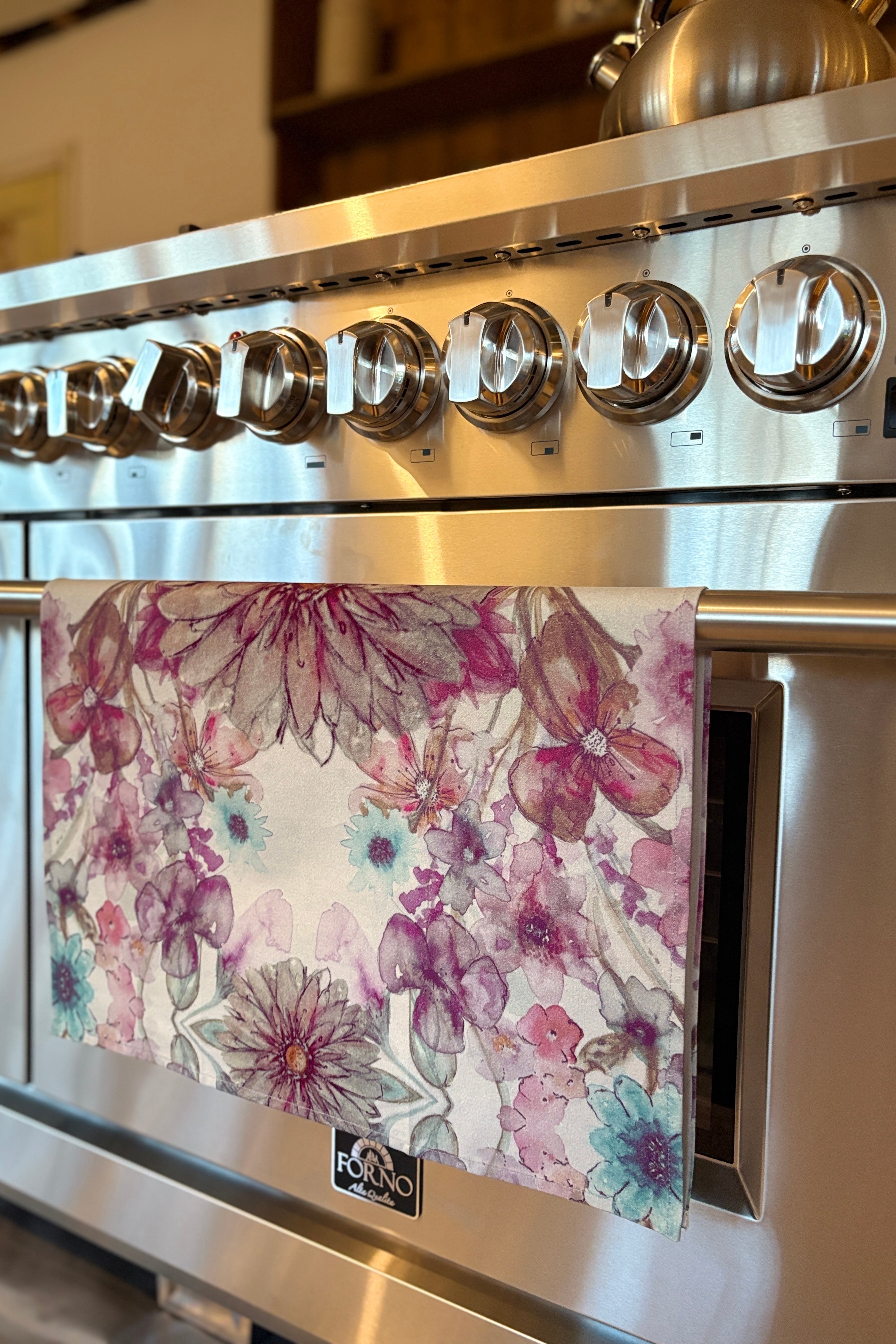 Tea towel linen - Heritage Bloom -  Hot pink