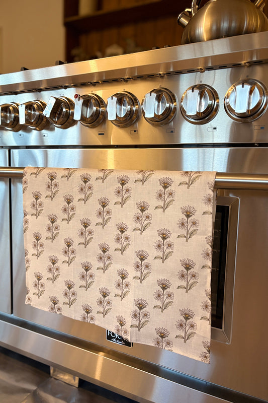 Tea towel linen - Retro Whimsy Daisy