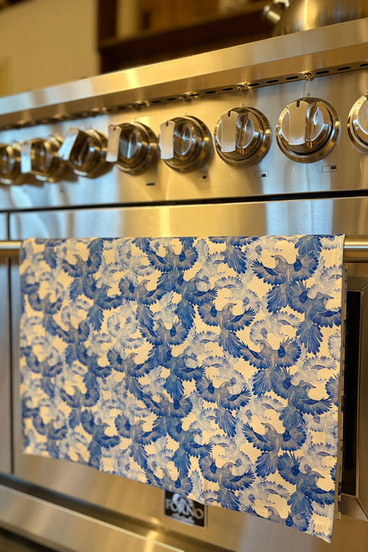 Tea towel cotton crepe - Blue Bird - layered