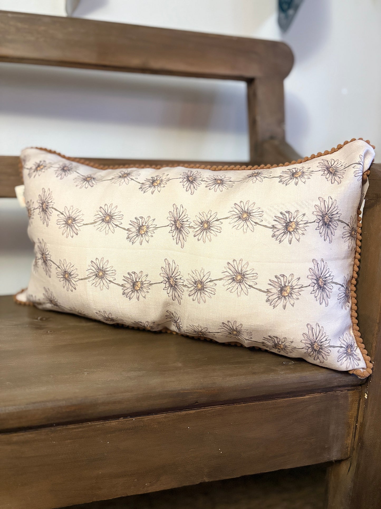 Linen Cushion  12  x 20  - Daisy Chain - Cream