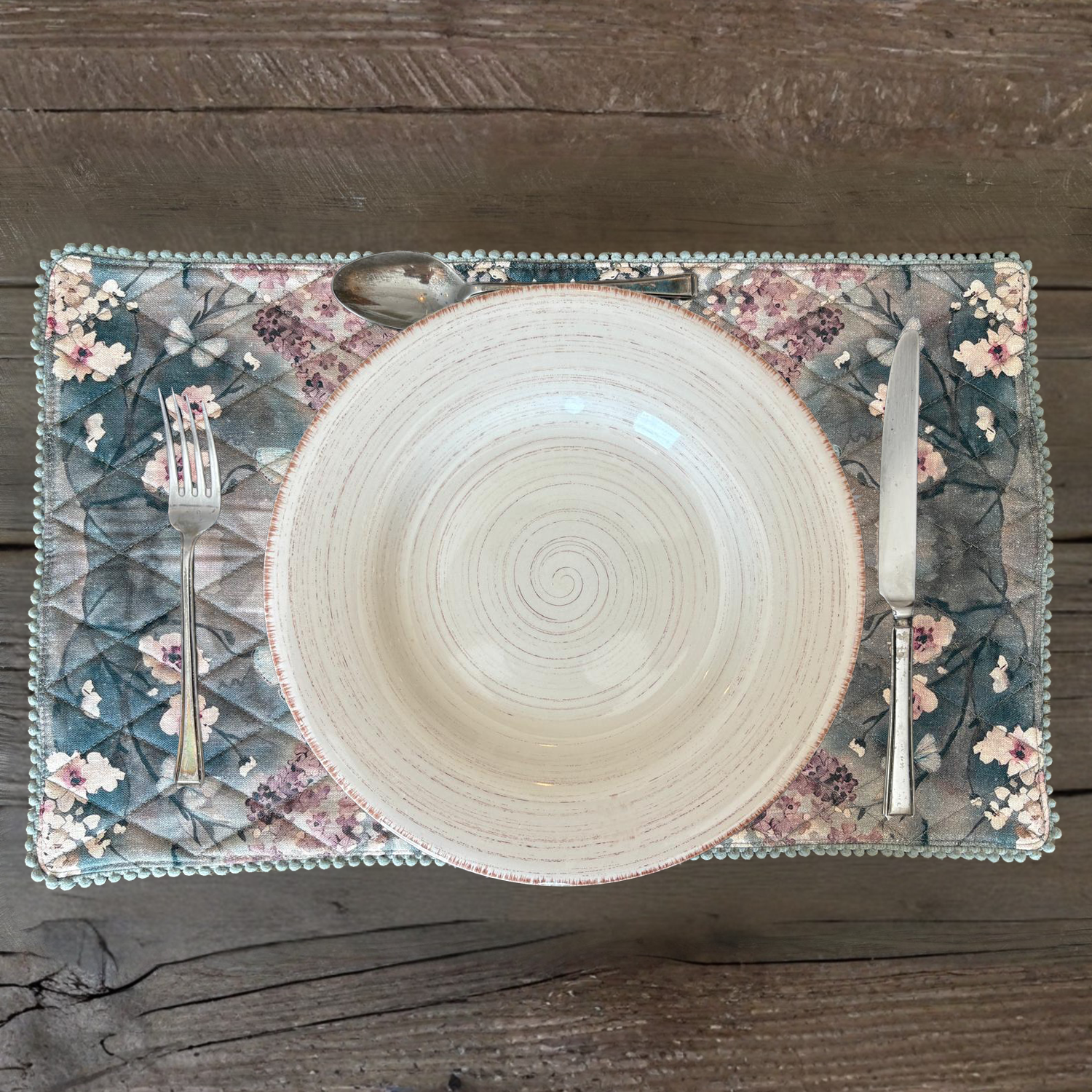 Linen Placemat - Cottage Garden - Deep Blue