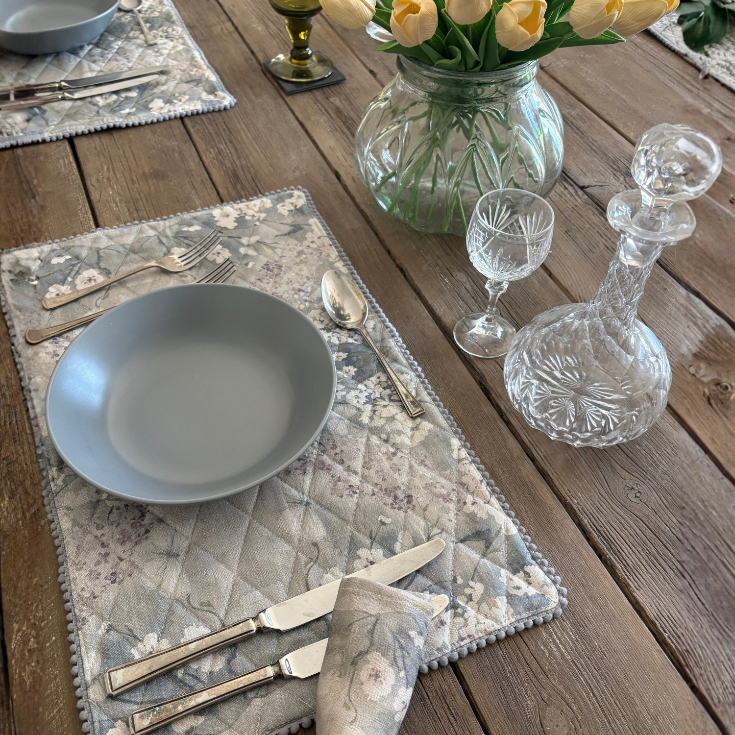 Linen Placemat - Cottage Garden - Soft Green