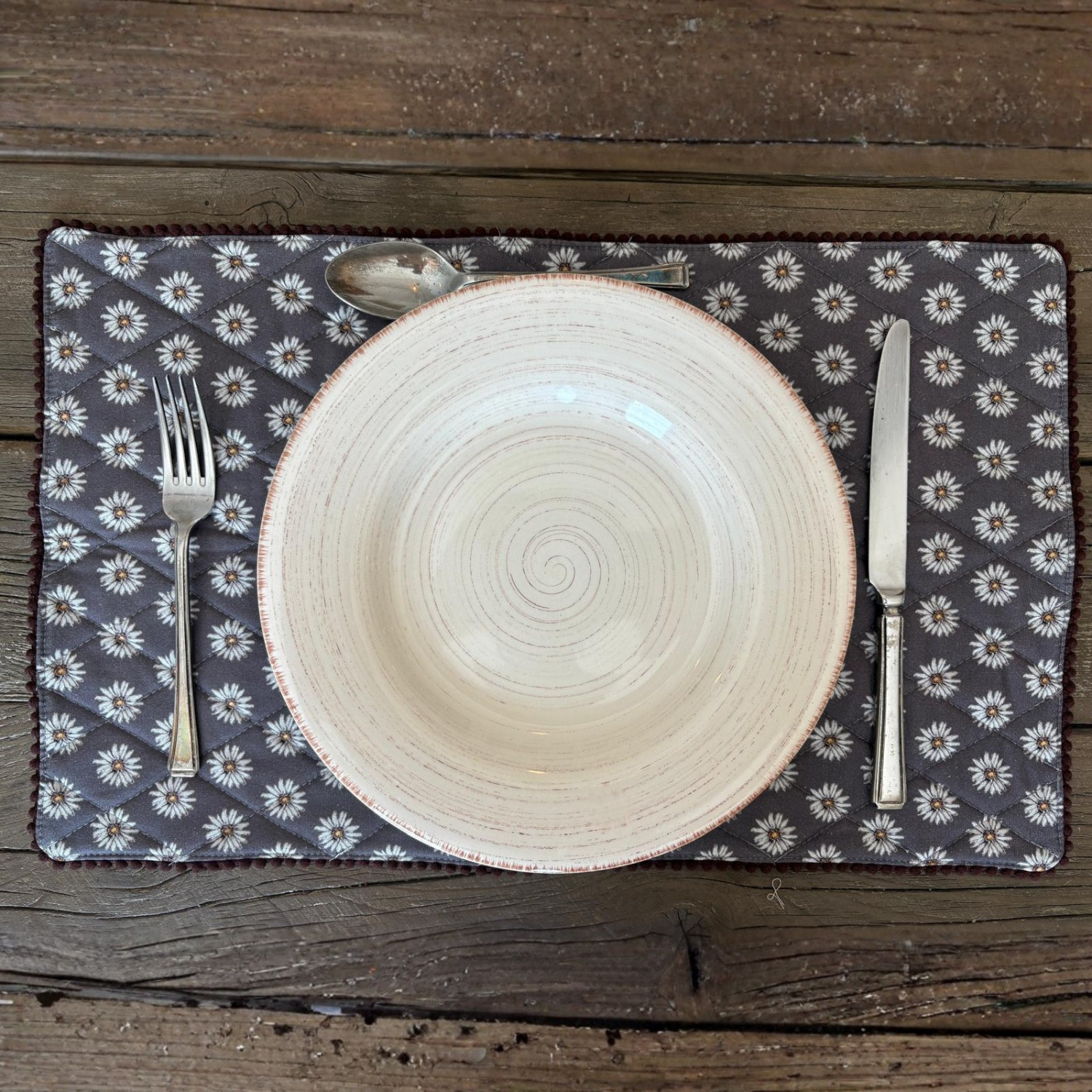 Cotton Placemat - Ditzy Daisy - Brown/White