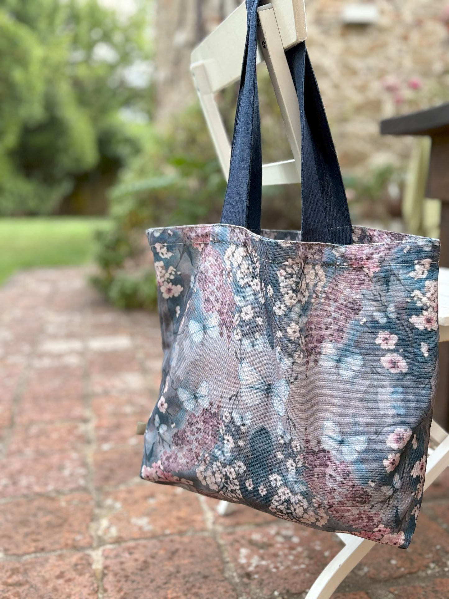 Large Tote - Cottage Garden - Deep Blue