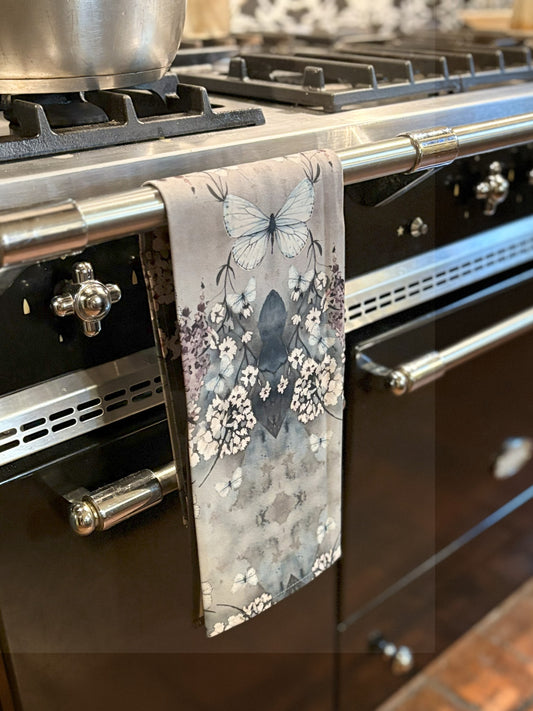 Tea towel cotton crepe - Cottage Garden - Deep Blue