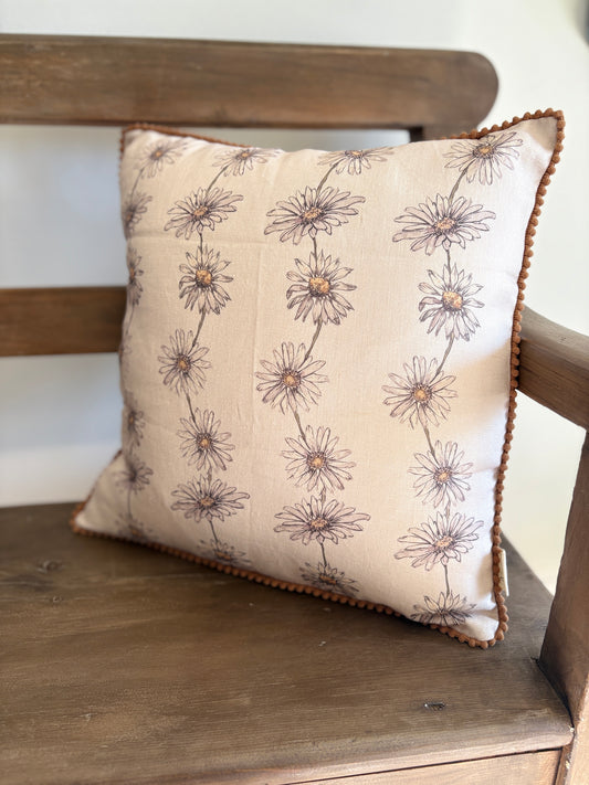Linen Cushion 16  x 16  - Daisy Chain - Cream