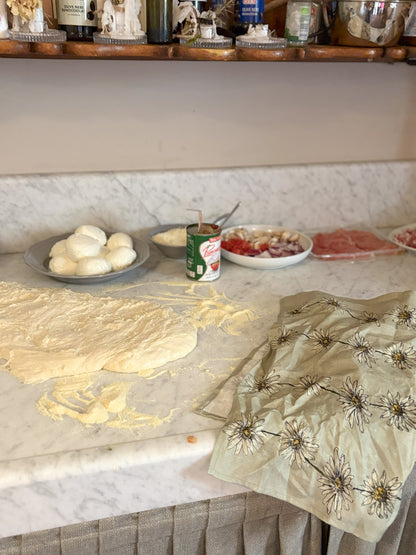 Tea towel cotton crepe - Daisy Chain - Green