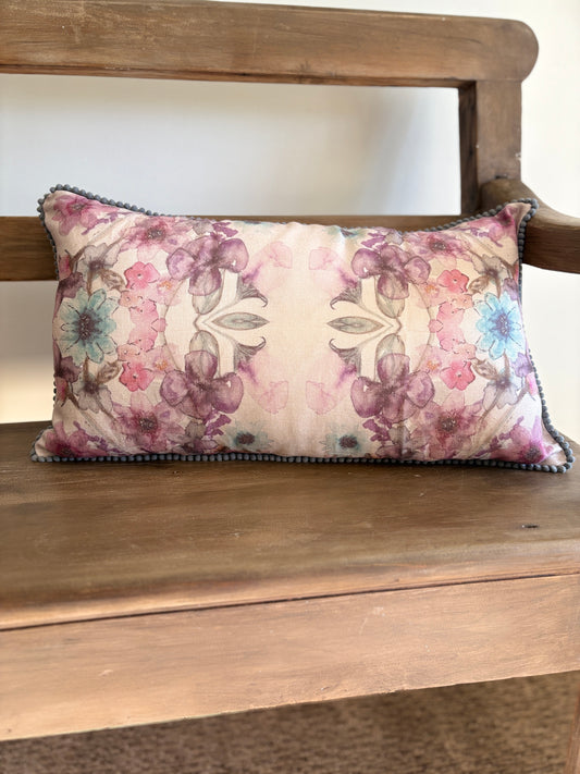 Linen Cushion 12  x 20  - Heritage Bloom - Cream