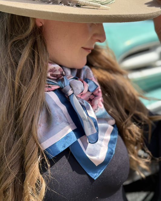 Satin Scarf 35 x 35 - Cottage Garden - Deep Blue