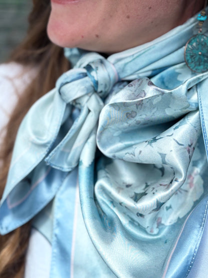 Satin Scarf 35 x 35 - Cottage Garden - Soft Green