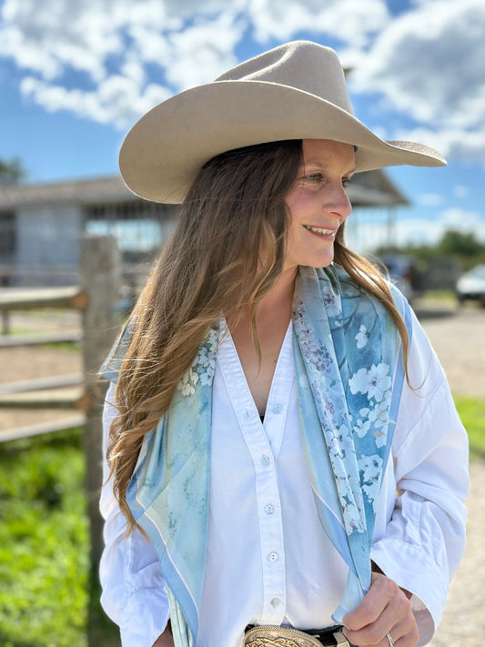 Satin Scarf 35 x 35 - Cottage Garden - Soft Green