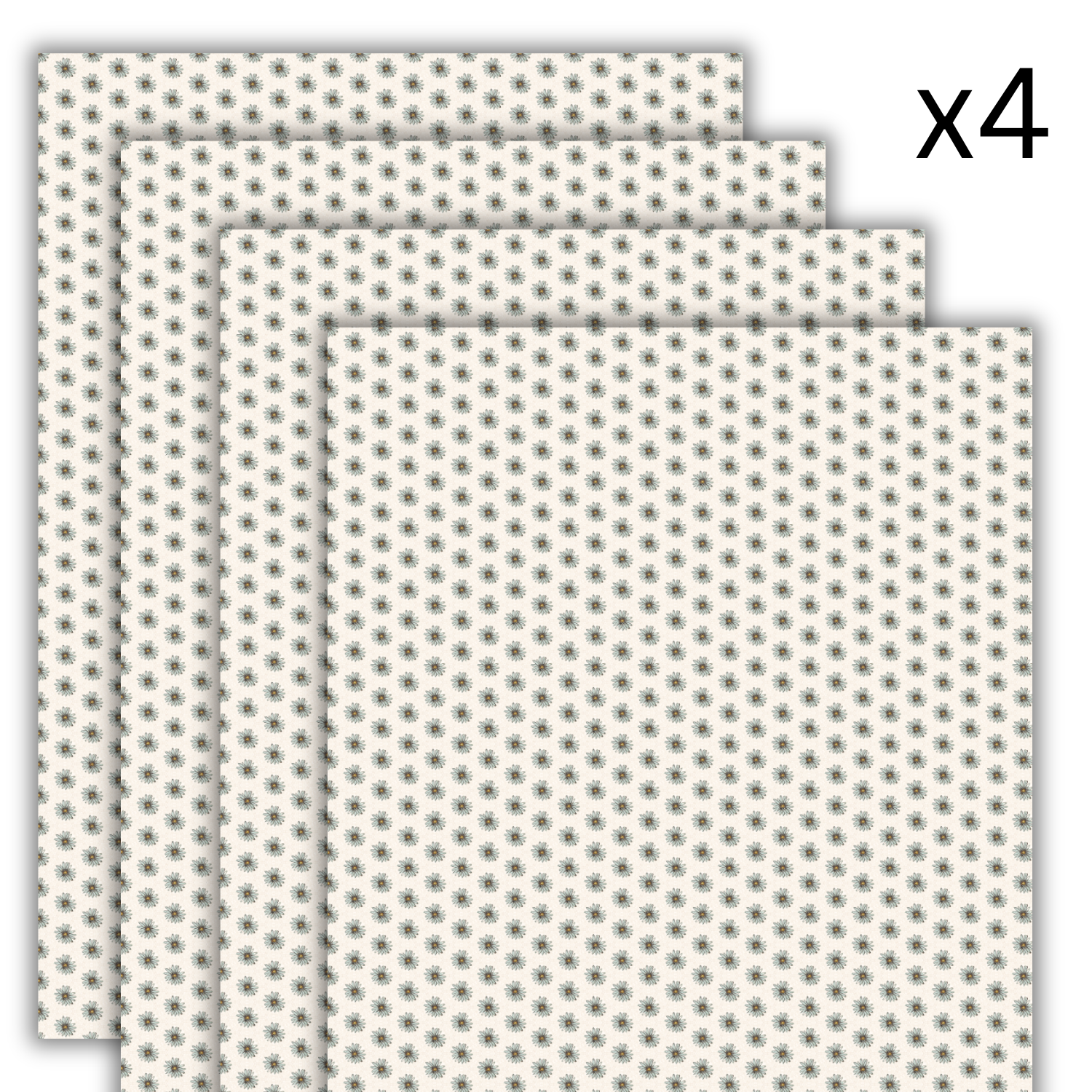 Gift wrap 4 sheets - Ditzy Daisy -  White
