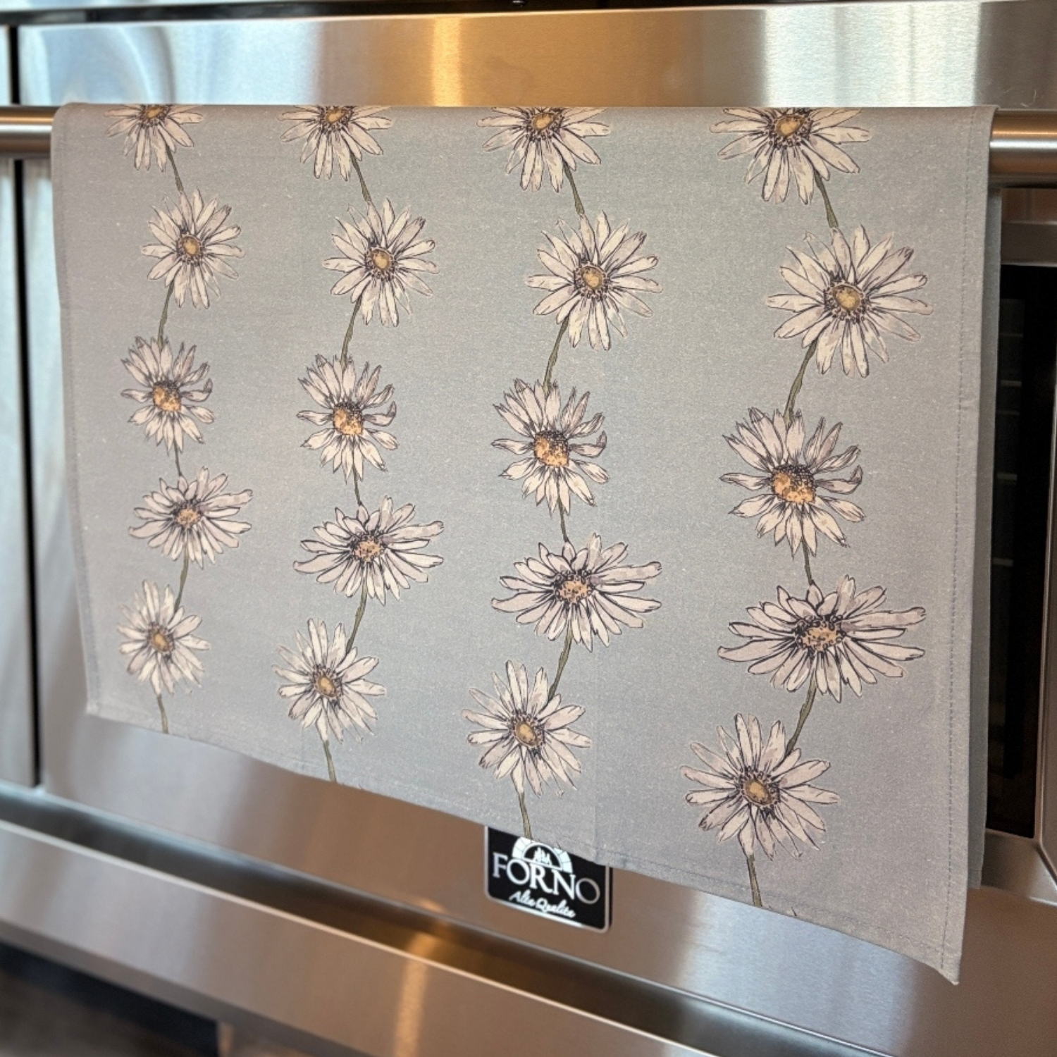 Tea towel linen - Daisy Chain - Blue/Grey