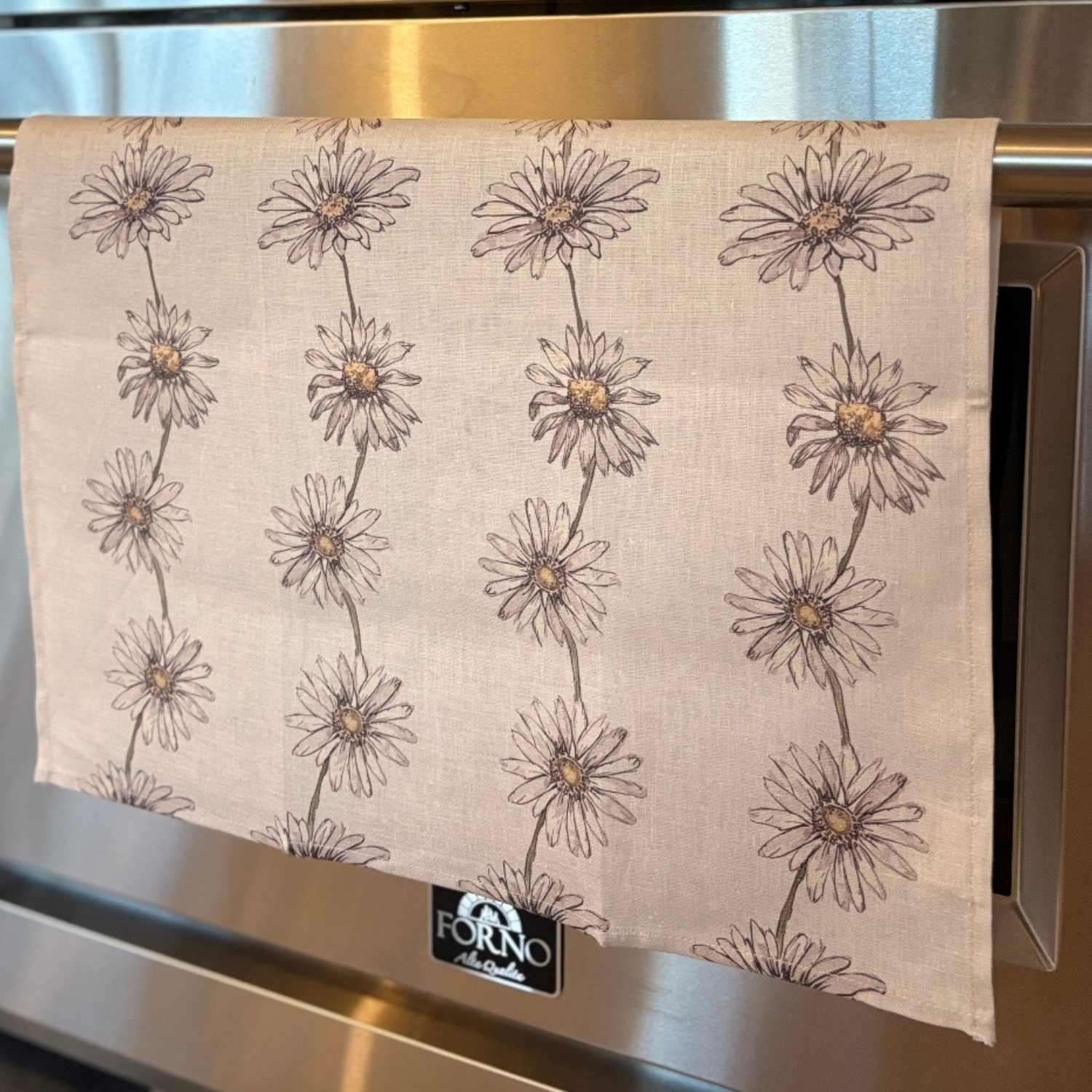 Tea towel linen - Daisy Chain - Cream