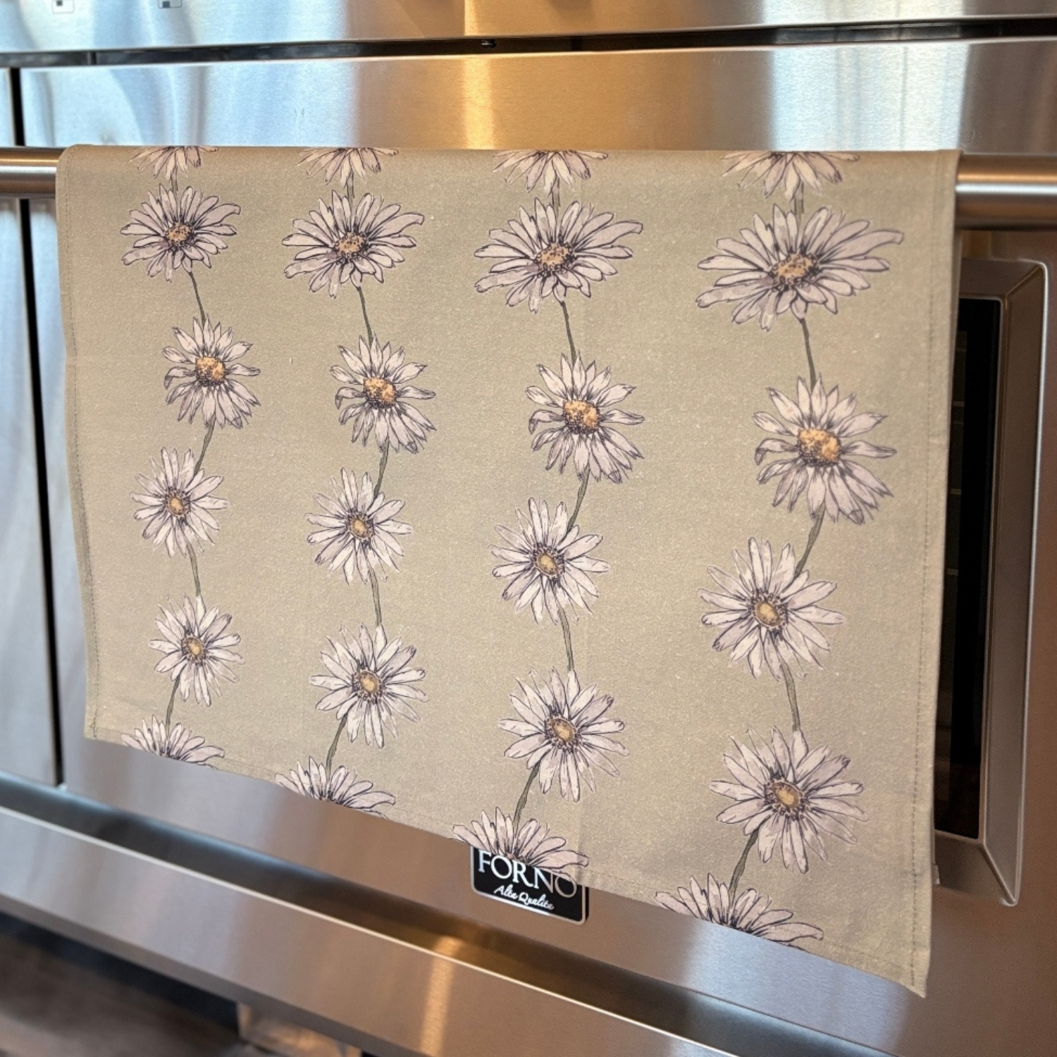 Tea towel linen - Daisy Chain - Green