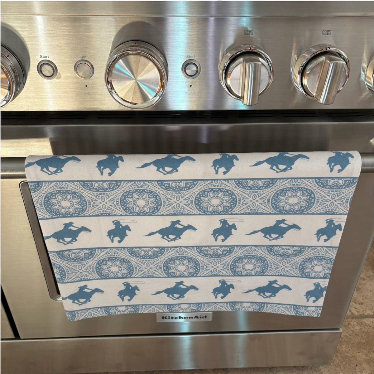 Tea towel cotton crepe - Rodeo Queen - Blue