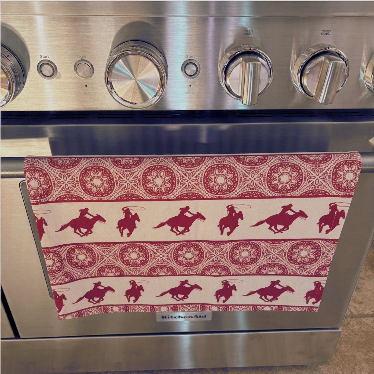 Tea towel cotton crepe - Rodeo Queen - Red