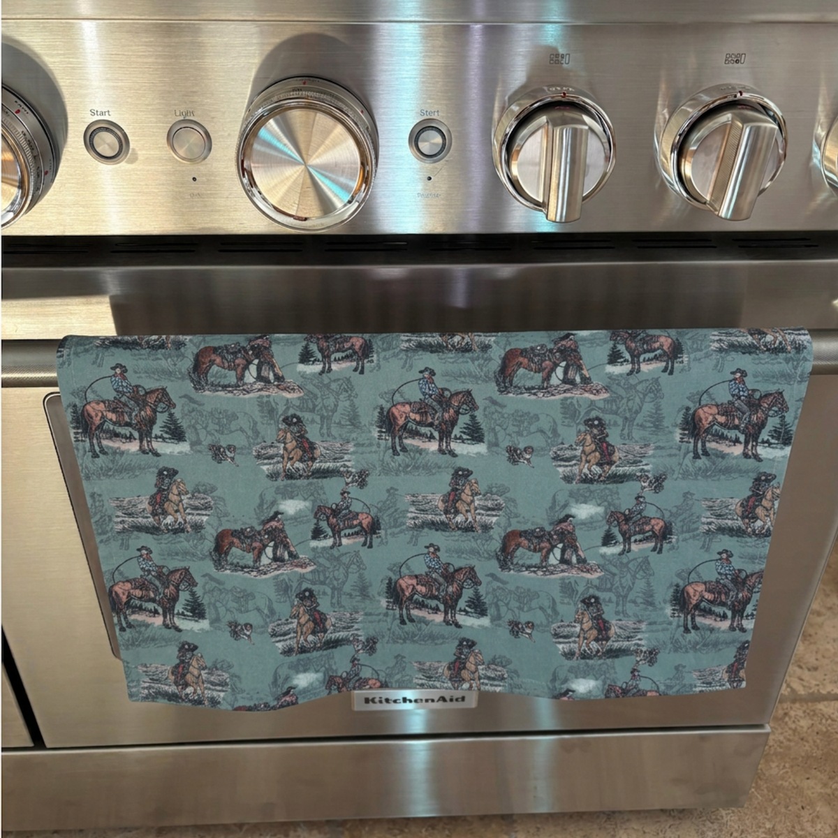 Tea towel cotton crepe - Sage and Saddle - Turquoise