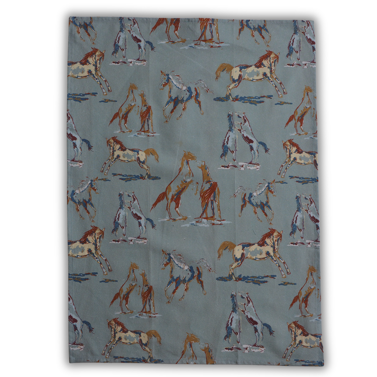 Tea towel cotton crepe - Spirit of the Horse - Blue