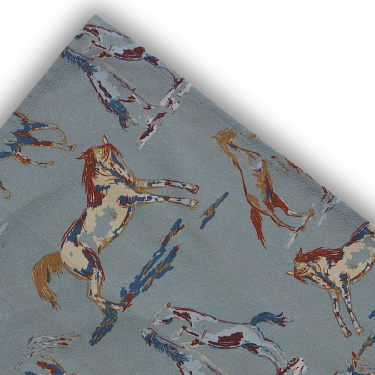 Tea towel cotton crepe - Spirit of the Horse - Blue