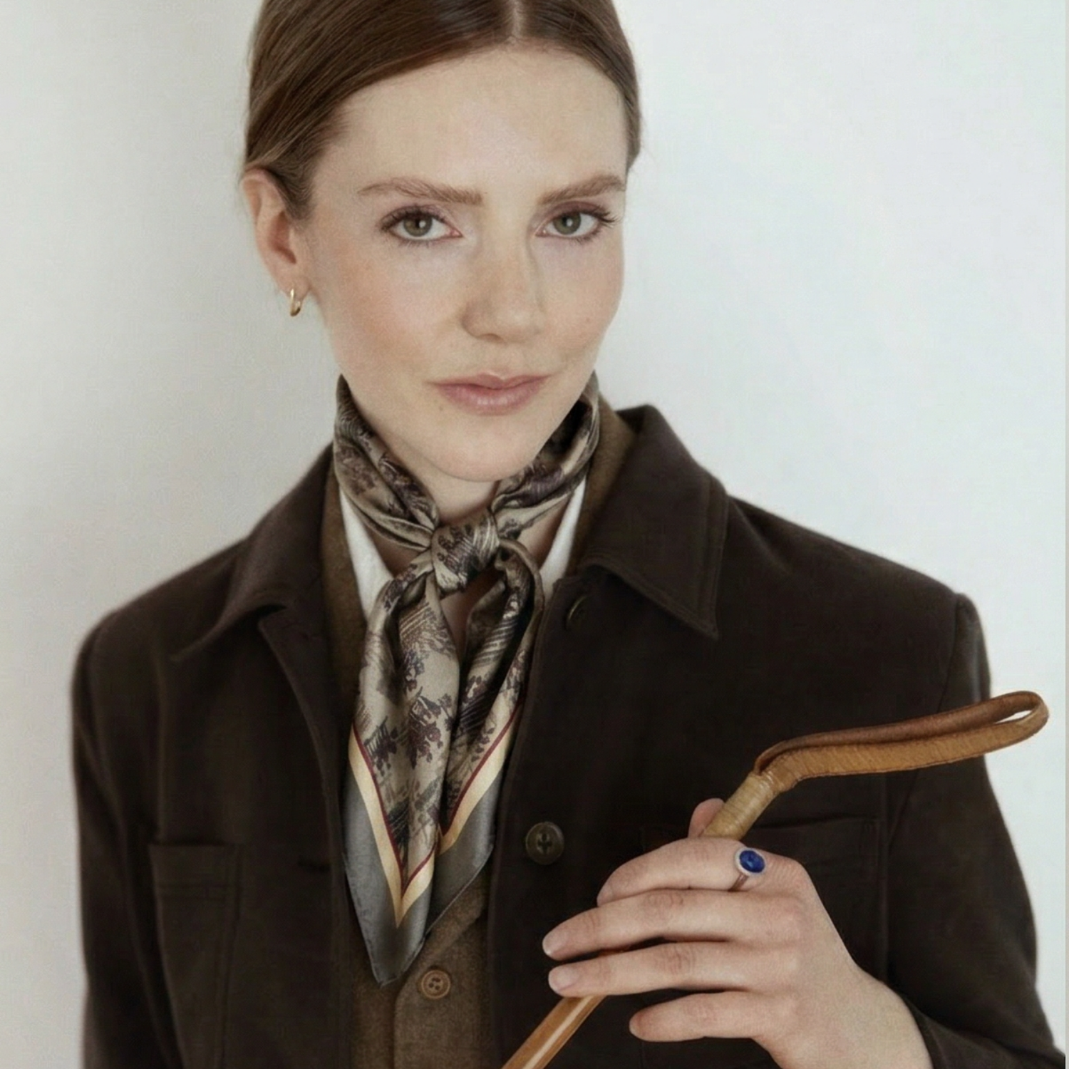 Silk Scarf 35x35" - Astride at Dawn - Brown