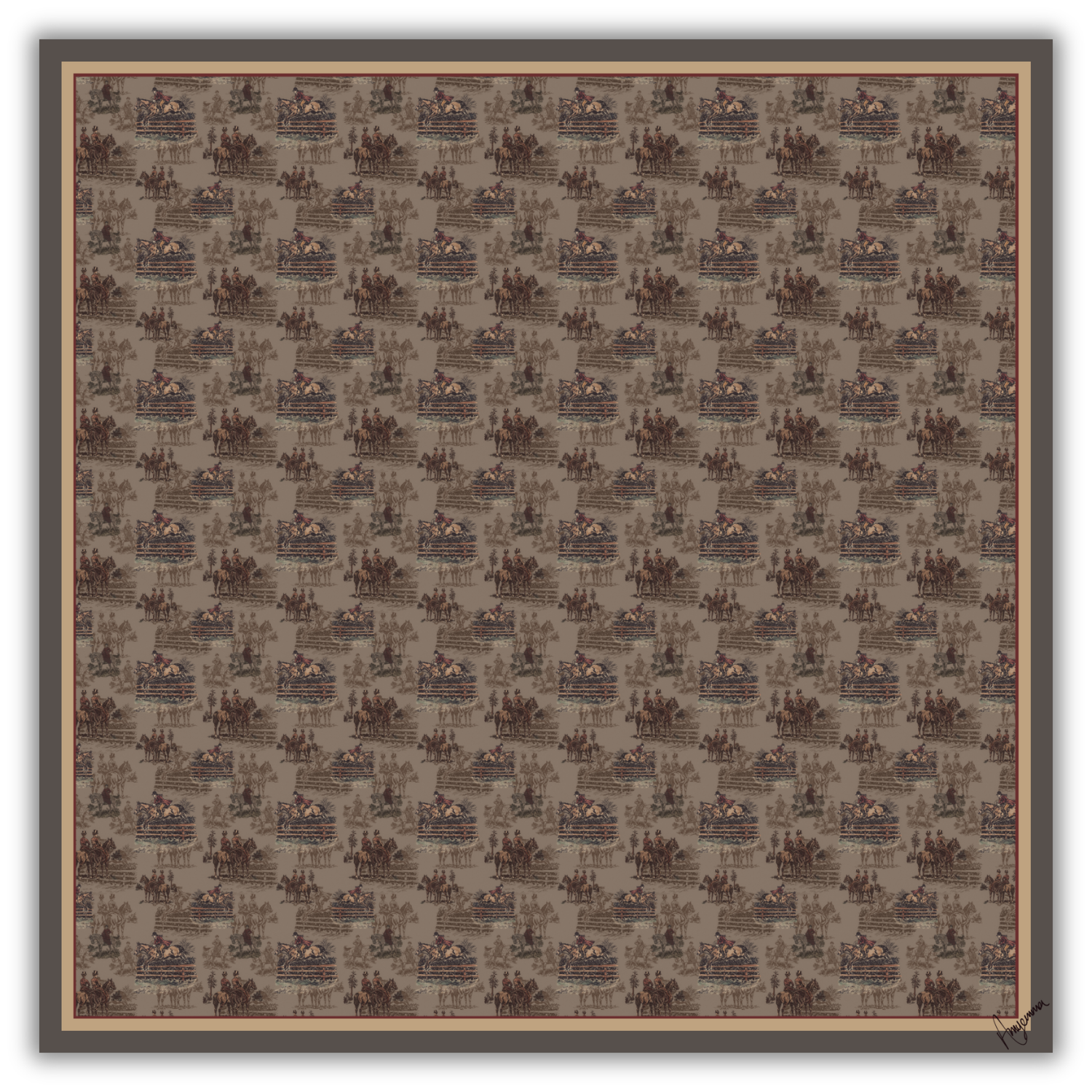 Silk Scarf 35x35" - Astride at Dawn - Brown