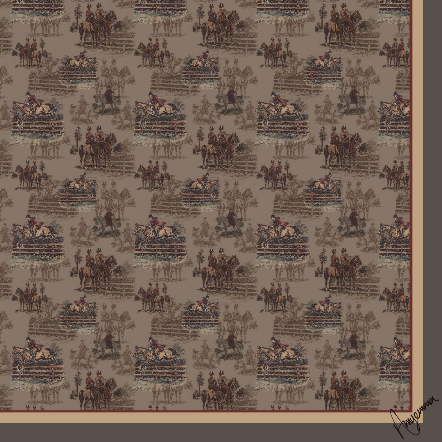 Silk Scarf 35x35" - Astride at Dawn - Brown